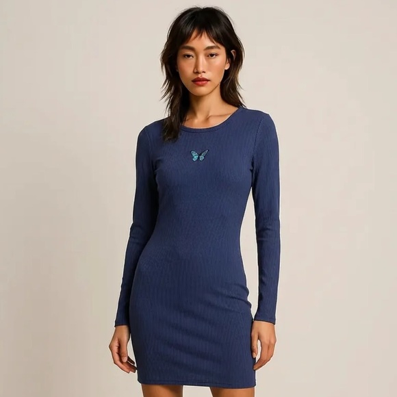 NWOT Wild Fable navy blue ribbed bodycon pencil dress - Picture 1 of 6